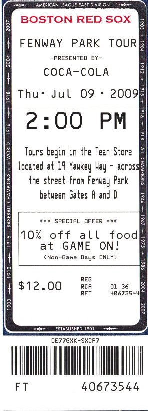fenway park tour ticket
