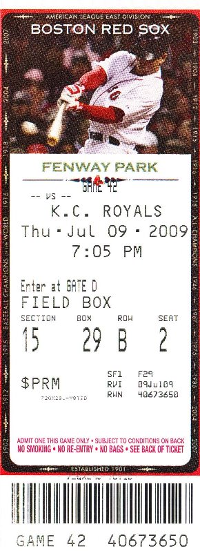 red sox v royals game ticket
