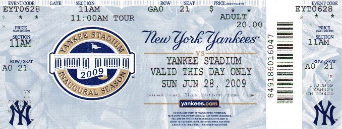 yankee stadium tour ticket